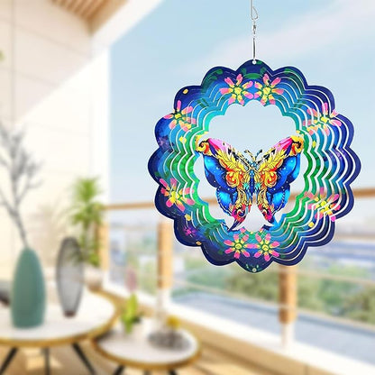 Metal Wind Spinners 3D Hanging Butterfly Wind Spinner 10Inch Metal Wind Spinners for Outdoor&Indoor Decor, Yard Art, Garden Decoration, Blue