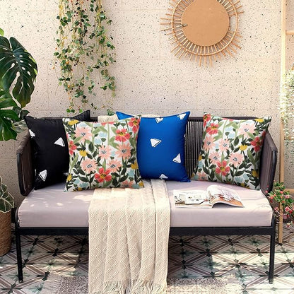 Pyonic Outdoor Pillows Cover Pack of 2 Floral Waterproof Throw Pillow Covers 18X18 inch Outdoor Pillows for Patio Furniture Garden Square Outside Waterproof Pillow