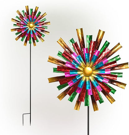 Alpine Corporation 81" Tall Outdoor Colorful Flower Wind Spinner Stake Yard Decoration, Multicolor
