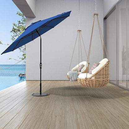 Midtown Umbrellas The Swilt 9 Feet Patio Umbrella in Sunbrella Dark Blue Acrylic Fabric - Fiberglass Ribs, Auto-Tilt Aluminum Frame For Backyard, Deck, Garden, Pool - White Pole