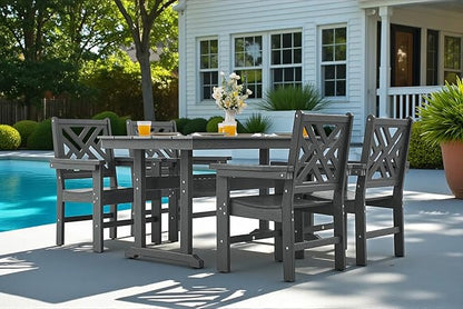 5 Piece HDPE Outdoor Dining Set for 4 Patio Dining Furniture Set with Umberlla Hole, Weather Resistent Outdoor Table and Chairs for Garden, Poolside, Backyard, Deck, Grey