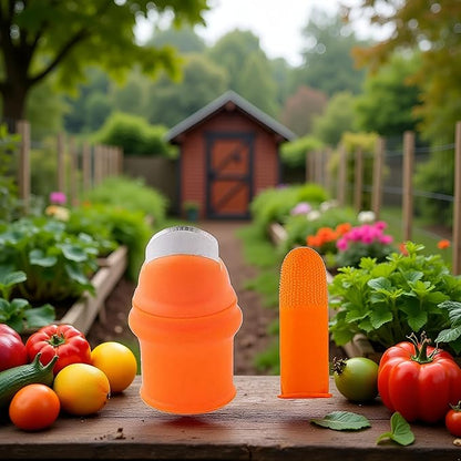 1Set Orange Gardening Silicone Thumb Knife with Finger Cots Thumb Knife Picker for Fruits (5.3x2.7cm)