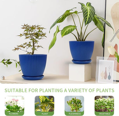 6pcs Plastic Flower Pots, 7.5/6.6/5.8/5.0/4.3/3.5 inches, Indoor/Outdoor Home Decoration, Thick and Durable, with Drainage Holes and Trays