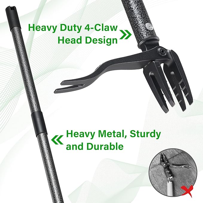 Weed Puller Tool, 61" Stand Up Heavy Duty Gardening Hand Weeder Tools with 4 Claw Steel for Dandelion, Horseweed, Thistle, Remove Weeds Without Bending, Kneeling, Pulling