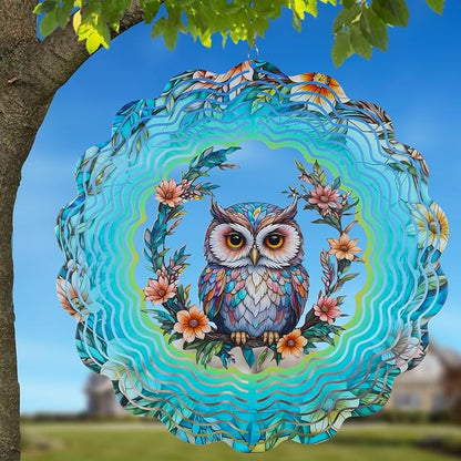 Metal Wind Spinners for Outdoor,Birthday Gifts for Women Mom Grandma, 12 Inch Owl Wind Spinner Bird Devices Deterrent to Scare Birds Away from Yard Patio Farm, Kinetic Sculpture Garden Decor