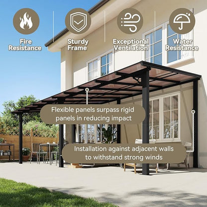 Aoxun 20' x 10' Gazebo for Patio, Gazebo Pergola with Sloped Roof, Large Wall-Mounted Heavy Duty Awnings, for Backyard, Deck, Patio (Black)