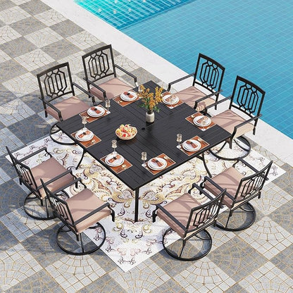 PHI VILLA Outdoor Metal Swivel Chairs Set of 6 Patio Dining Rocker Chair with Cushion Furniture Set for Garden Backyard Bistro, Black
