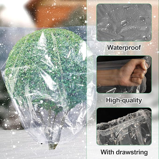 ANPHSIN 2 Pcs Extra Large Winter Plant Cover Freeze Protection - 71" x 83" Plastic Plant Frost Bags with Drawstring, Waterproof Plant Shelter Coverings for Outdoors Garden Shrubs Palm Fruit Trees