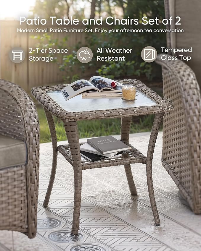 Patio Furniture-All Weather Wicker Patio Conversation Sets with Swivel Patio Chairs High Back Outdoor Couch with Swivel Rocking Chairs Outdoor Furniture for Deck Lawn Porch Balcony Poolside-Grey/Grey