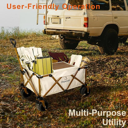 Collapsible Wagon - 330lbs Heavy Duty; Beach & Garden Cart with Big Wheels;White Wagons Carts for Grocery Sports Garden Shopping Camping