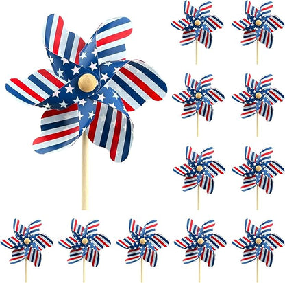 IiILittle 12 Pack Patriotic Pinwheels, No Assembly Required, American Flag Pinwheels, Wind Spinners for Yard for 4th of July Decor, Memorial Day Decor, Patriotic Outdoor Decor