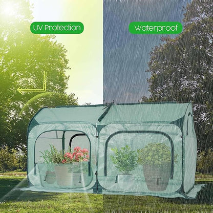 Pop up Greenhouse Tent Cover Tunnel Plant House,Large Gardening Flower Sunshine Room with Mesh Windows,Backyard PE Greenhouse Cover for Cold Frost Protector with Stakes and Rope Guys
