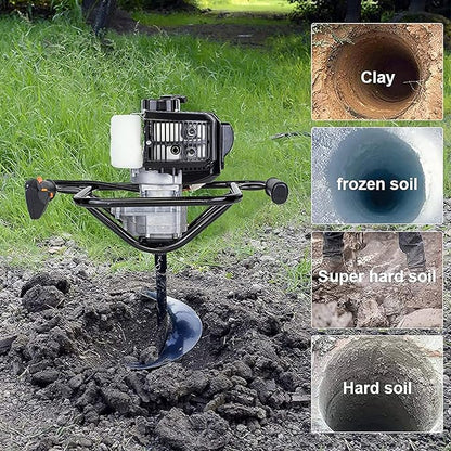 DC HOUSE 52cc 1800W Gas Powered Earth Auger EPA Certified Post Hole Digger, with 3 Drill Bits 4" 6" 8" and 3 Extension Rods 8" 12" 20", Mixing Ratio 30:1, for Fence, Farmland and Garden