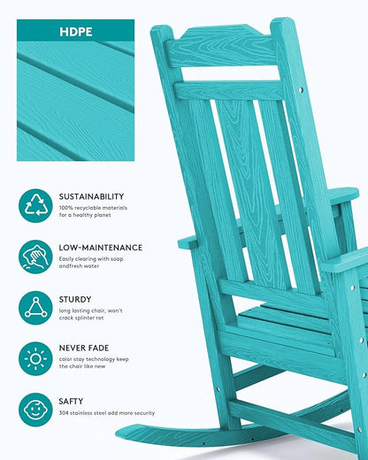 SERWALL Oversized Rocking Chair Set of 2 Outdoor, HDPE Outdoor Rocking Chair Set of 2, Aruba