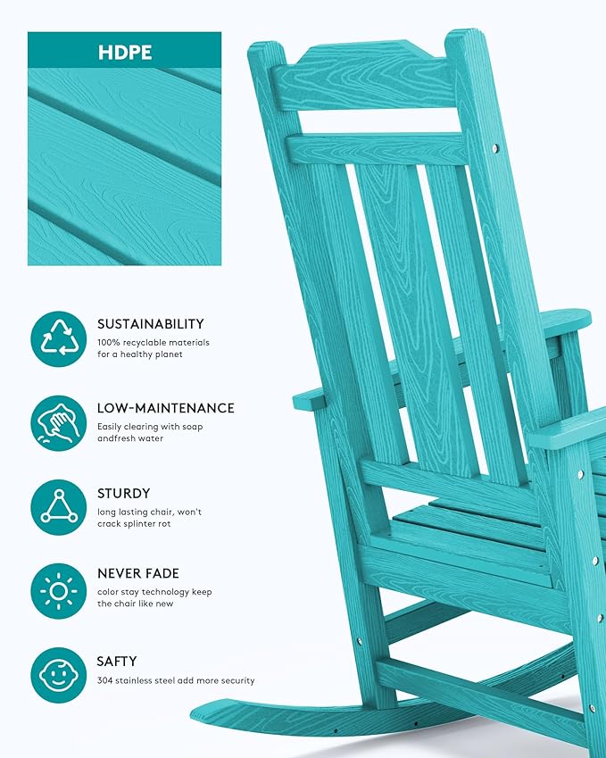 SERWALL Oversized Rocking Chair Outdoor, HDPE Outdoor Rocking Chair, Aruba