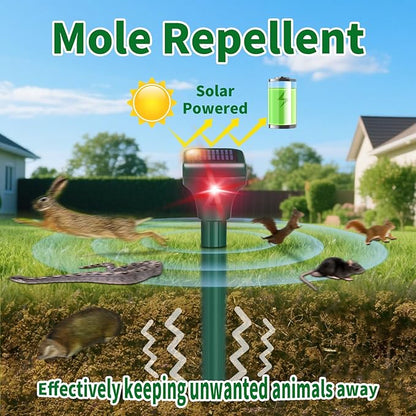 Mole Repellent Solar Powered, 8 Pack Ultrasonic Snake Repellent Outdoor, Waterproof Ultrasonic Mole Deterrent Stakes, Get Rid of Gopher, Vole, Skunk,Chipmunk, Snake Repellent for Yard, Garden, Lawn