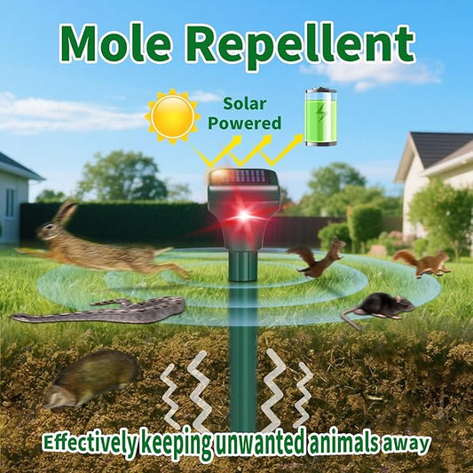 Mole Repellent Solar Powered, 8 Pack Ultrasonic Snake Repellent Outdoor, Waterproof Ultrasonic Mole Deterrent Stakes, Get Rid of Gopher, Vole, Skunk,Chipmunk, Snake Repellent for Yard, Garden, Lawn