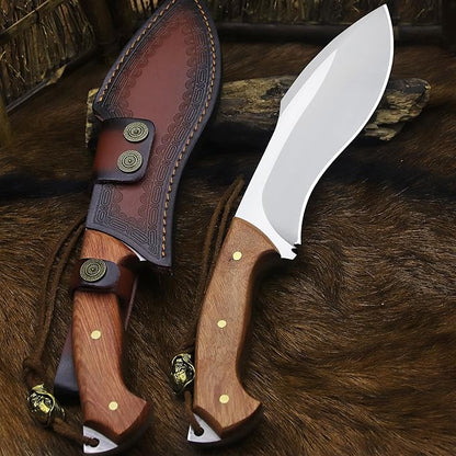 BA-KOR (Survivor III) 35.5CM (14.2 ") DC53 steel 10mm thickened full Tang fixed knife+ leather sheath &(5.9IN) Cerium Igniter, suitable for outdoor hunting, cutting, chopping, camping, obstacle removal, exploration, fishing, EDC, BBQ