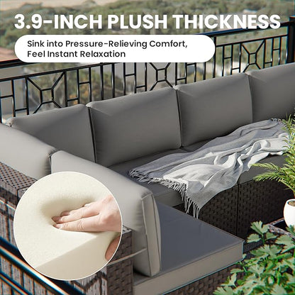 11 Pieces Outdoor Patio Furniture Set Outdoor Furniture Patio Sectional Sofa Conversation Sets w/ETL Approved 45" Gas Outdoor Fire Table & Coffee Table, Swivel Rocking Chair (Grey)