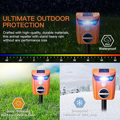 X-PEST Ultrasonic Animal Repeller Solar Powered Outdoor, 360° Ultrasonic Cat Repeller with LED Flashing Light, Waterproof Deer Repellent Devices for Repelling Sankes, Raccoons, Cats, Dogs, Rabbits