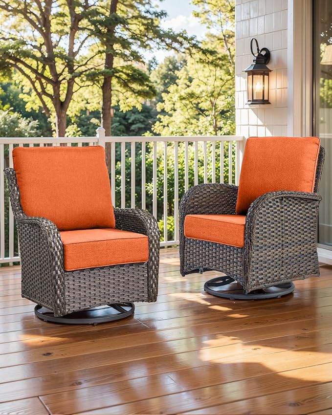 Luxury 22x24/22x25 6-Inch Outdoor Seat Cushions - Set of 2 Water Resistant Patio Chair Replacement Cushion for Porch Rattan Dining Rocker Glider Chairs Loveseat Couch Sectional Sofa - Orange