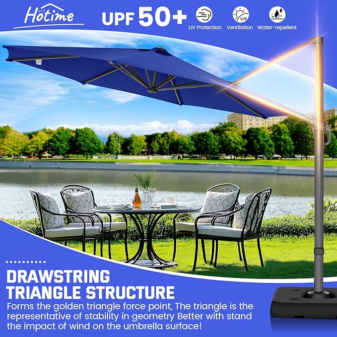 Hotime 10ft Patio Umbrella Outdoor Patio Windproof and Height adjustable, Heavy Duty Aluminum Round Offset Patio Umbrella Cantilever Pool Umbrella with 360°Rotation for Garden Deck Pool, Dark Blue