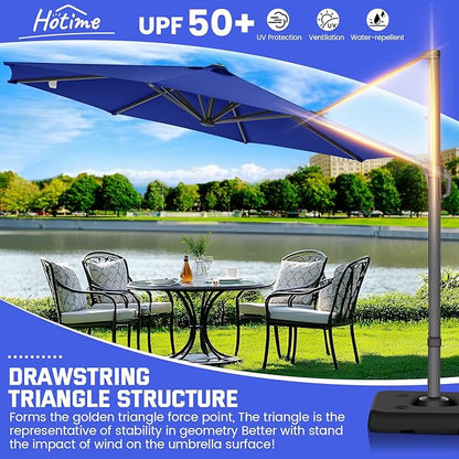 Hotime 10ft Patio Umbrella Outdoor Patio Windproof and Height adjustable, Heavy Duty Aluminum Round Offset Patio Umbrella Cantilever Pool Umbrella with 360°Rotation for Garden Deck Pool, Dark Blue