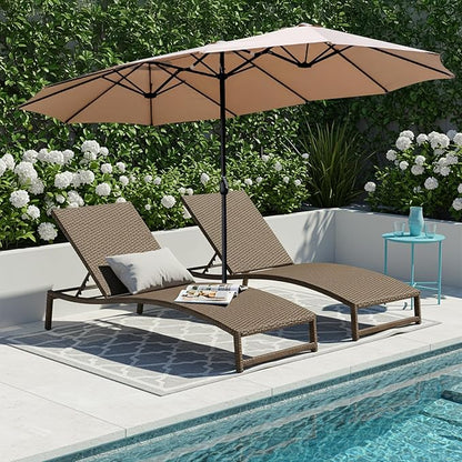 15ft Large Patio Umbrellas with Base Included, Outdoor Double-Sided Rectangle Market Umbrella with Stand, Outside Umbrellas for Poolside Lawn Backyard