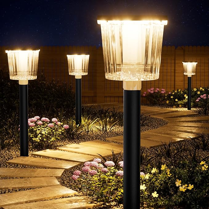Super Bright Solar Pathway Lights Outdoor Powered,Adjustable Warm&Cool White,Waterproof IP65 Garden Decor Landscape Lighting Outside for Yard/Patio/Walkway/Driveway/Landscape (Obsidian Black, 2 Pack)