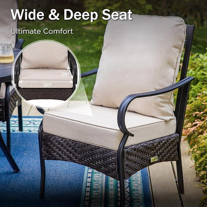 PHI VILLA 7 Pieces Patio Dining Set, Outdoor Round Table and Chairs for 6, 52" Round Dining Table with Umbrella Hole & 6 Heavy Metal Wicker Chairs with Thick Cushions