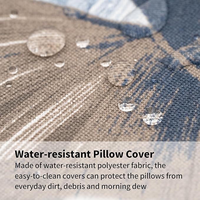 2 Pack Outdoor Throw Pillows 26x26 Inch Water-Resistant Decorative Pillow Cushions with Insert for Patio Garden Porch, Blue Leaves
