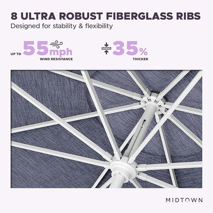 Midtown Umbrellas The Swilt 10 Feet Patio Umbrella in Terylast Purple Texture Polyester Fabric - Fiberglass Ribs, Auto-Tilt Aluminum Frame For Backyard, Deck, Garden, Pool - White Pole