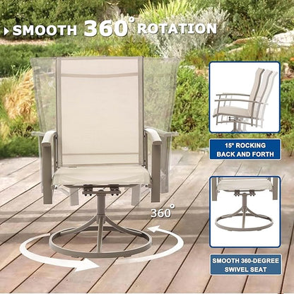 Patio Swivel Chairs Set of 6, Outdoor Swivel Chairs with Armrest, High Back Patio Chair with Metal Frame, All-Weather Outdoor Dining Chair for Deck, Porch and Lawn, Ivory Beige