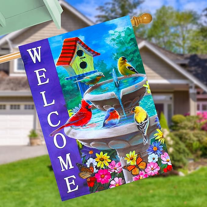 Welcome spring summer bird flags for outside 28x40 double sided, summer house flags, Large Flags Outdoor flags for outside decoration