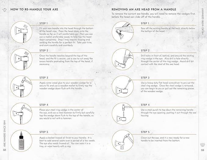 1844 Helko Werk Germany Traditional Rheinland Hatchet - Made in Germany Camping Hatchet and Bushcraft, Backpacking Handmade German Hatchet - Head 1.25 lbs, Handle 14 in. (Rheinland Hatchet) #11326