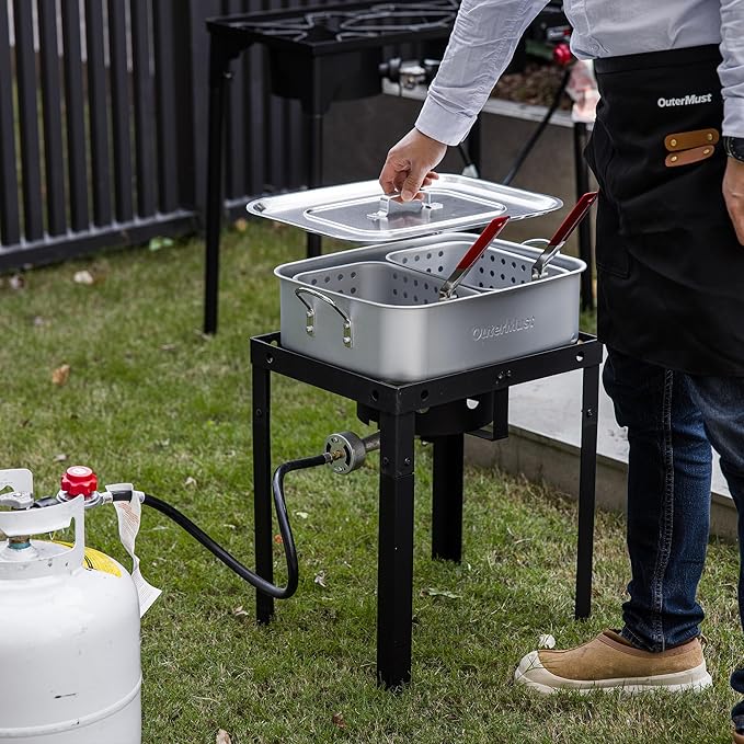 58,000 BTU Outdoor Fish Fryer with Baskets and Lid, 18 Qt. Propane Deep Fryer and 2 Inner Baskets, Ideal for Frying Fish, Chicken Wings, French Fries