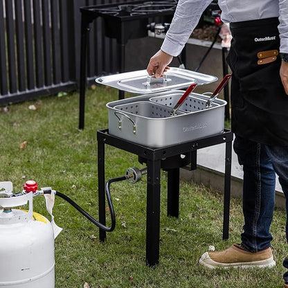 58,000 BTU Outdoor Fish Fryer with Baskets and Lid, 18 Qt. Propane Deep Fryer and 2 Inner Baskets, Ideal for Frying Fish, Chicken Wings, French Fries