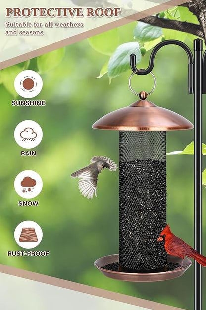 Gtongoko Finch Bird Feeders for Outdoors 2.5 LB Capacity Squirrel Proof Metal Tube Bird Feeders Thistle & Nyjer Seed Hanging Feeder, Copper, 1 Pack