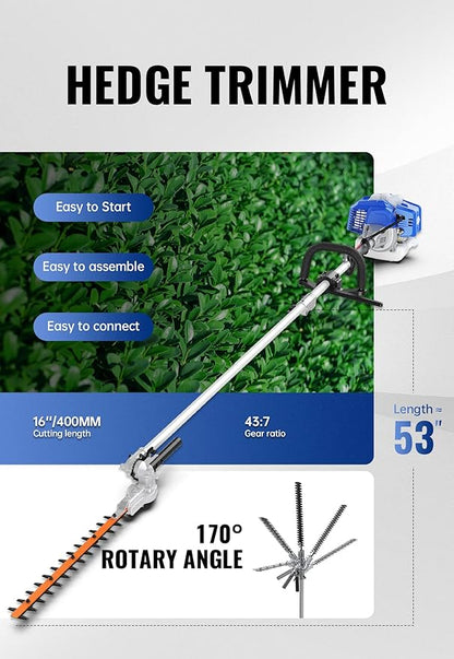 WILD BADGER POWER 26cc Weed Wacker Gas Powered, String Trimmer/Edger, Pole Saw, Hedge Trimmer and Brush Cutter Blade, 4-in-1 Multi Yard Care Tools, Rubber Handle & Shoulder Strap Included