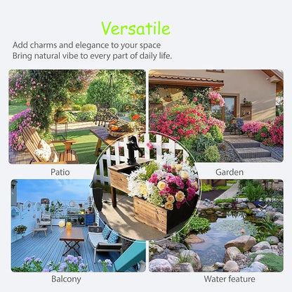 Outdoor Water Fountain，Floor Wooden Rectangular Double-Layer Old-Fashioned Pump Fountain with Flower Box，Solar-Powered Electric Decorative Hand Pump，Outdoor Water Feature for Garden Patio Backyard
