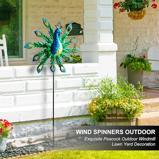 Outdoor Wind Spinner, 37" Metal Peacock Wind Spinner, Peacock Sculpture Garden Wind Spinners for Garden Yard Patio Decoration