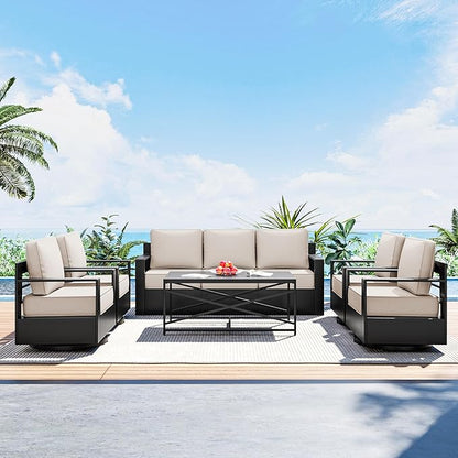 Outdoor Patio Furniture Set, 6-Piece Aluminum Patio Conversation Set All-Weather Metal Outdoor Sectional with 6 Inch Thick Cushions, Deep Setting for Garden, Outside and Porch