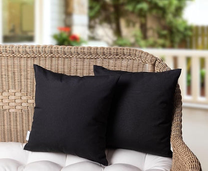 RSH DECOR: Square Throw Pillows Set of 2 | 24” x 24” | All-Weather Spun Fabric | Water and Fade-Resistant | Outdoor Accent Pillows for Patio Furniture | Black