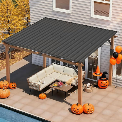Macrout 10'x12' Outdoor Gazebo, Heavy Duty Pergola with Sloped Metal Roof and Aluminum Frame, Permanent Gazebos for Patio, Decks, Backyard, Garden, 4718 (10'x12')