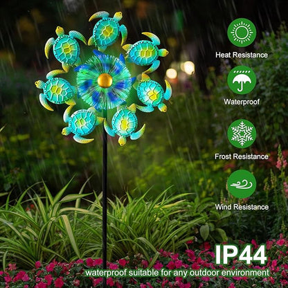 Sea Turtle Outdoor Solar Wind Spinners for Yard - 51" Metal Wind Sculptures Garden Stake with Color Changing LED Lights 360° Windmill Kinetic Spinner for Lawn Patio Decor