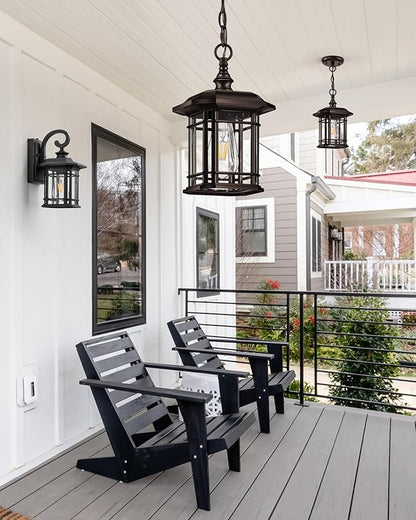 VIANIS Outdoor Pendant Light, Brown Outdoor Chandelier Sconce, Oil Rubbed Bronze Porch Lights Ceiling, Waterproof Hanging Lights for House, Patio, Garden, Anti-Rust, 100% Aluminum