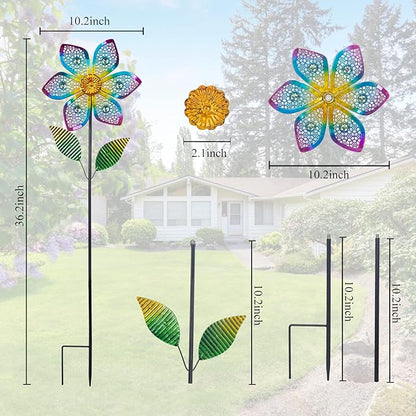 Wind Spinner with Metal Stake, Outdoor Garden Pinwheels Spinners Hollow-Out Flower Shape Design for Yard Lawn Patio Decor