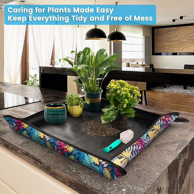 3PCS 29.5" x 29.5" Repotting mat for House Plant Care and Dirt Spill Control Portable Potting Tray
