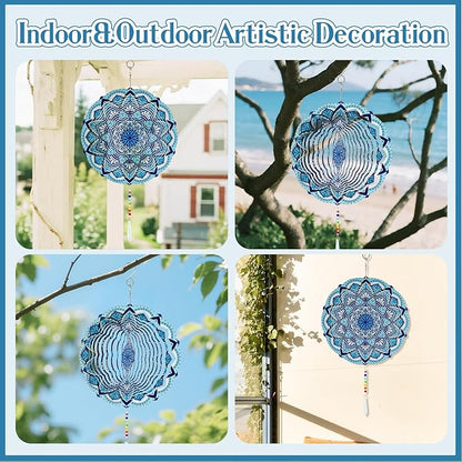 Wind Spinners Outdoor with Crystal Tail, Marzovitra Stainless Steel 3D Kinetic 10 Inch Garden Decor for Patio, Home or Yard Decorations Outdoor Hanging Yard Art, Metal Wind Sculpture (Bohemian)