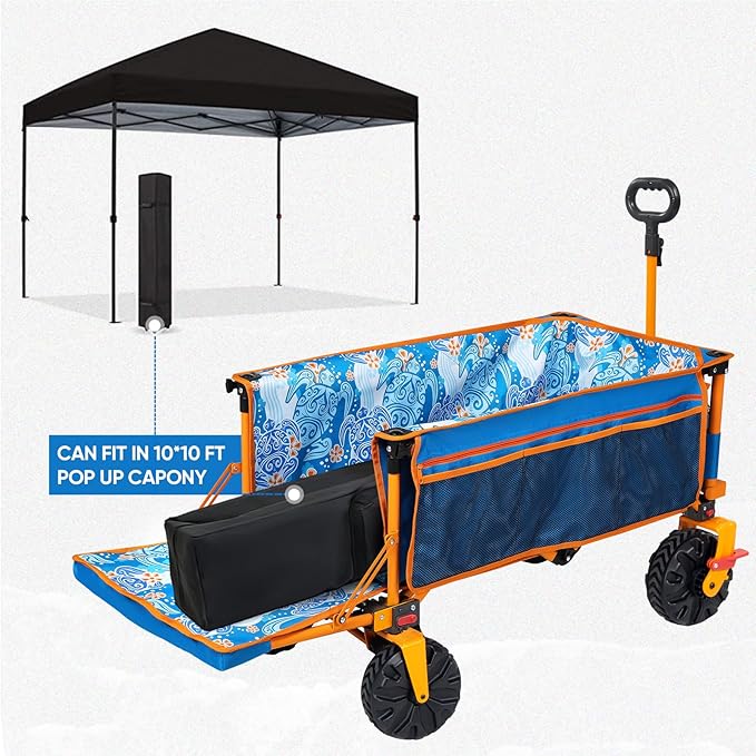 Old Bahama Bay 550lbs Extra Long 49" L Beach Wagon with Big Wheels with Brake for Sand, Collapsible Utility Beach Cart Heavy Duty Folding Wagon,Ideal for Outdoor Sand Camping Garden Pet
